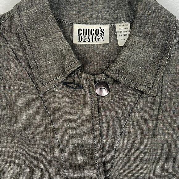 Chico’s Linen Blend Jacket Dark Gray Button Front Closure Pockets Size S - Picture 2 of 9